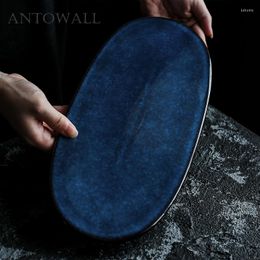 Plaques Antowall Nordic Ceramic Western Dishes Home Tray Plateau Sushi Sashimi Plate plate Dim Blue Series