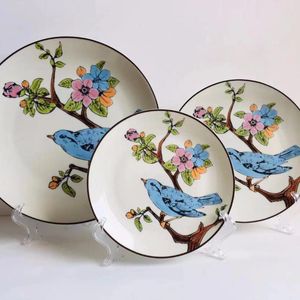 Borden Artistic Blue Bird Flower Creative Gift keramisch bord restaurant Home Breakfast Lunch Dinner Serve set van gerechten