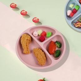 Assiettes Baby Plate Motte résistant à conception divisée Toddler Pélier d'aspiration Silicone Round pour la cuisine