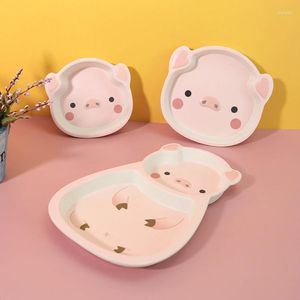 Assiettes Vaisselle En Fibre De Bambou Ensemble Pour Enfants Assiette À Modeler Cochon Bébé Dessin Animé Bol Anti-chute