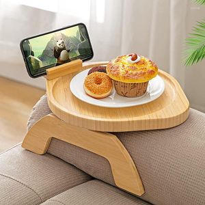 Assiettes en bambou, plateau de canapé, Clip de Table, main courante latérale avec support rotatif pour téléphone portable