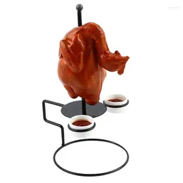 Assiettes BBQ support de poulet griller fumeur support en acier inoxydable pour avec tasses à sauce rôtir