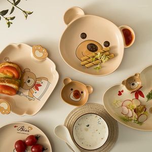 Platos Oso Bebé Juego de vajilla de porcelana Tazón Plato Dibujos animados para niños Creativo