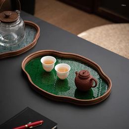 Borden Begonia Flower Glass Tea Tray Vintage Bamboo Simple huishoudkamer Fruit Dim Sum