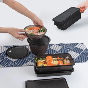 Assiettes Boîte d'emballage de sushi noir Récipient haut de gamme Disposable Picnic Japonais Commercial Rectangulaire Lunch Big Bowl