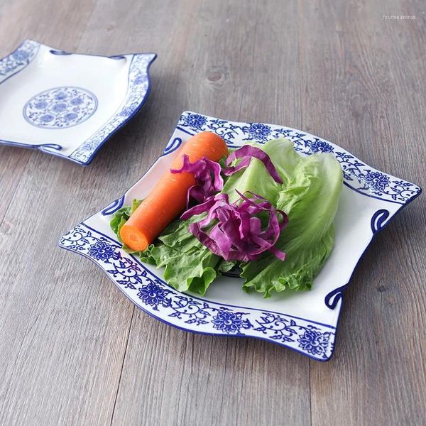 Platos Plato De Cena Azul Y Blanco Vajilla De Cerámica China Plato De Ensalada De Frutas Irregular Pintado A Mano Restaurante Casero