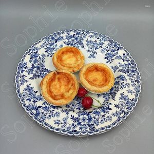 Assiettes en porcelaine bleu et blanc tasse en céramique assiette classique motif de dîner rétro pour plante de fleur motifs de fleurs tasses