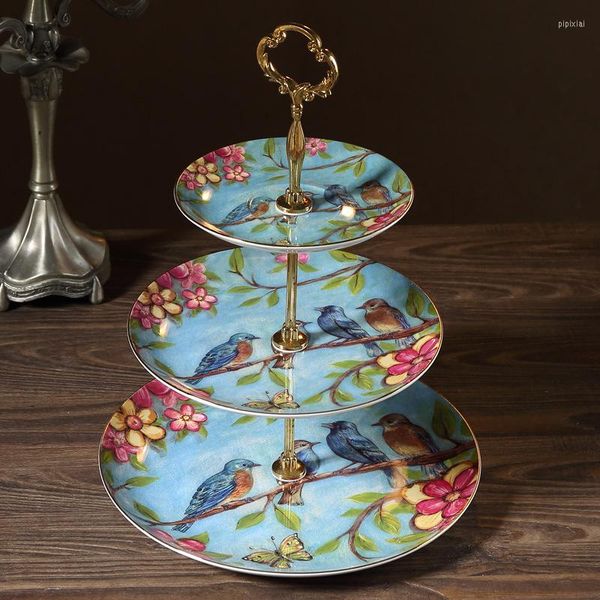 Assiettes en os d'oiseau bleu, plats de collation aux fruits en porcelaine, support à gâteaux, plat à bonbons, plateau en porcelaine, vaisselle en céramique, décoration