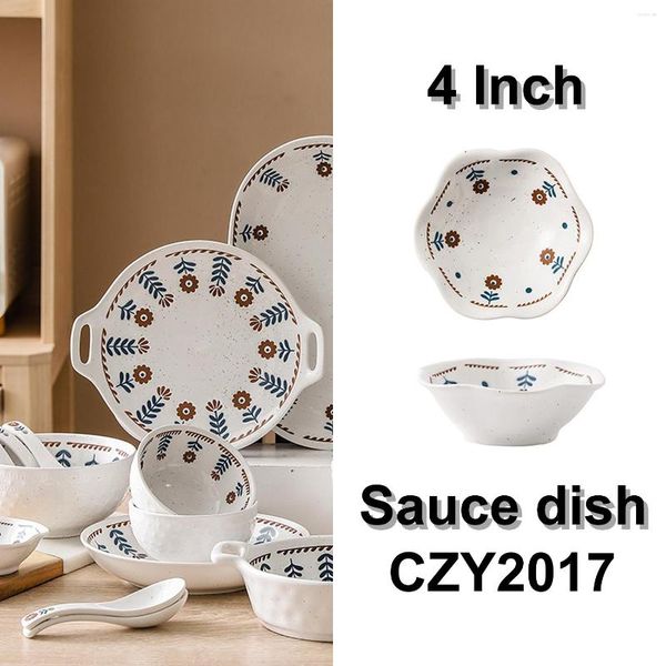 Assiettes Bleu Petite Fleur Céramique Sauce Plat Qualité Vaisselle En Porcelaine Ensemble Bol Assiette Cuillère Plat De Cuisson Avec Poignée CZY2023