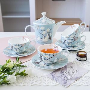 Ensemble complet de services à thé en porcelaine, assiettes, théières, tasses et soucoupes à café noires en céramique créative pour usage quotidien britannique