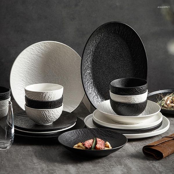Juego de platos y platos, diseño de piedra Simple, combinación de palillos japoneses, blanco y negro, avanzada