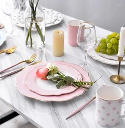 Assiettes brève vaisselle bord doré assiette en céramique irrégulière forme florale porcelaine Steak salade Dessert plat plateau dîner ménager