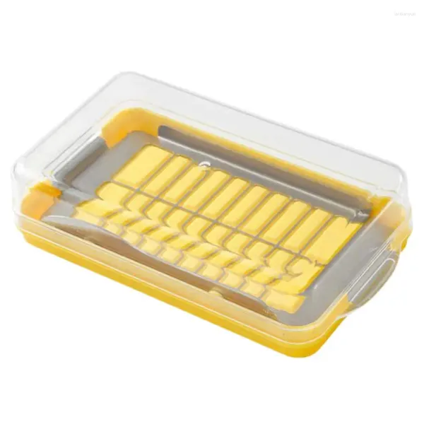 Caja de almacenamiento para cortar platos y mantequilla, contenedor refrigerado con cortador de acero inoxidable, tapa transparente para cocina artesanal