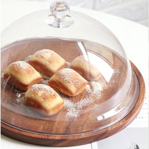 Borden Taartstandaard Met Glazen Koepelafdekking Houten Serveerschaal Brood Kaas Cloche Dessertbakje