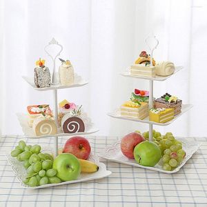 Assiettes Gâteau Stand Accueil Restaurant Bonbons Fruits Dessert Service Plateaux Cupcakes Rack Trois Couches Table Présentoir Pâtisserie Étagère