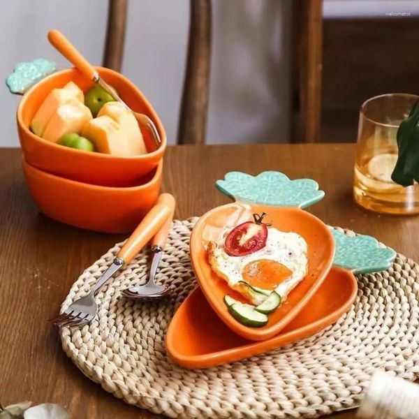 Assiettes carottes en céramique mignons petits bols et dessin animé suppléments pour enfants collation bébé manger des fruits