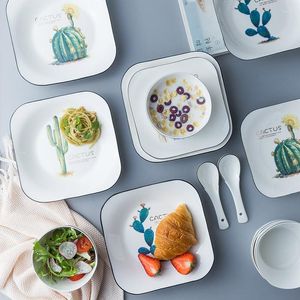 Platen cartoon cactus vierkant bord breif huishouden keramische porselein ontbijt dessert cake lade fruit snackgerechten