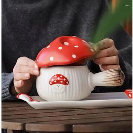 Borden cartoon schattige noedelsom keramische onderglazuur ontbijtplaat champignon vorm soep tafel decoratie bestek set