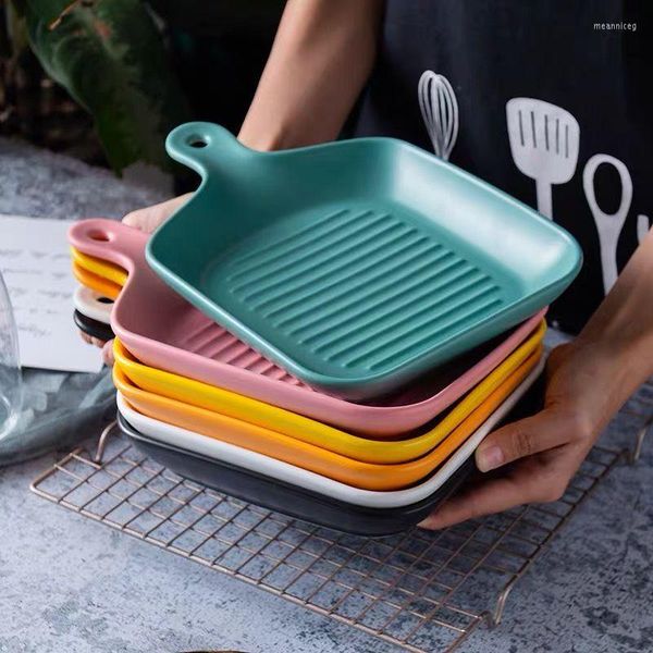 Assiettes en céramique plaque de cuisson ménage créatif four à micro-ondes spécial ustensiles de cuisson avec poignée bol pour