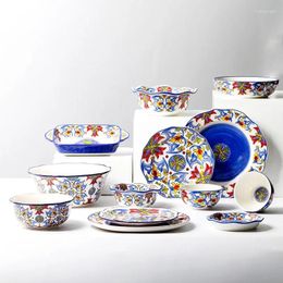 Assiettes en céramique, vaisselle de table, motif de fleurs peintes à la main, nouilles, bol de riz, salade de forme spéciale, assiette profonde, vaisselle de cuisine