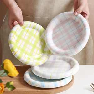 Assiettes en céramique disque Plaid peint à la main sous glaçure couleur maison Restaurant petit déjeuner Dessert assiette à salade vaisselle accessoires