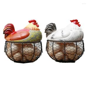 Assiettes en céramique porte-œufs, panier en fil de poulet, Collection de fruits, ornements de poule, décoration, rangement de cuisine 19CM x 22CM