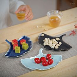 Assiettes Céramique Feuille De Ginkgo Assiette De Fruits Plateau Séché Japonais Créatif Ménage Dîner Stand