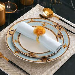 Platen keramische luxe bord set dineren gouden kleine europen diner bestek Serving platos de cena servies dl60pz