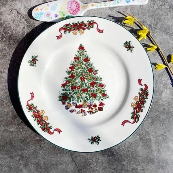 Assiettes Assiette en céramique série arbre de noël grands plats bol d'amour vaisselle couverts rétro européens plateau décoratif vaisselle de cuisine