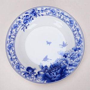 Platen keramische bord ronde soep diepblauw en wit porselein plat huishoudelijke tabelgerei set tafel decoratie