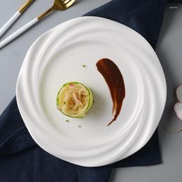 Assiettes en céramique ronde ovale, bol à soupe, plat à salade de Steak, Design blanc pur, échantillon créatif délicat, récipient différent