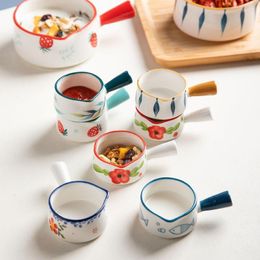 Platos de cerámica, taza de leche pequeña con asa, jarras de espuma japonesas, café, azúcar, fresa, patrón Floral, utensilios de cocina