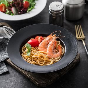 Borden keramisch tafelgerei mat strohoed bord zwarte pasta home dessert salade western restaurant soep diner