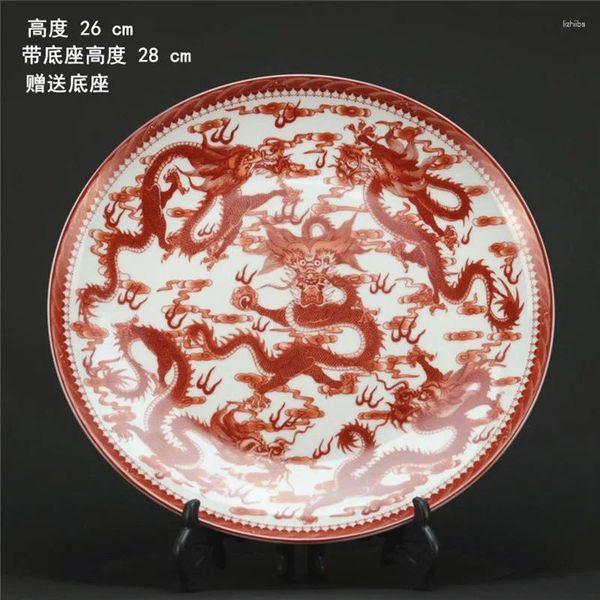 Plaques Céramique chinoise Peinture Dragon Plaque de porcelaine rouge et blanc Art Home El Studio Decoration