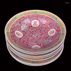 Assiettes Chinois Classique Émail Céramique Assiette Rétro Longévité Applique Décoratif Profonde Ménage Vaisselle Comida Plats