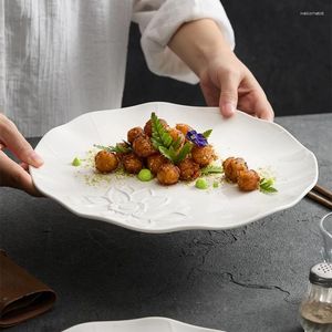Assiettes Style chinois en relief Lotus blanc assiette occidentale El Restaurant vaisselle en céramique cuisine créative ménage