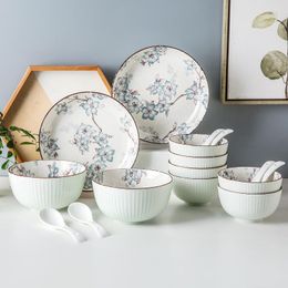 Assiettes Style chinois assiettes ensembles fleur dîner porcelaine blanche micro-ondes luxe esthétique Bandejas Decorativas vaisselle GTJ50