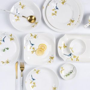 Assiettes Chinois Vintage Assiette À Dîner Mode Ensemble En Céramique Floral Vaisselle Ensembles Os Chine De Luxe Vajilla Completa Cuisine Vaisselle