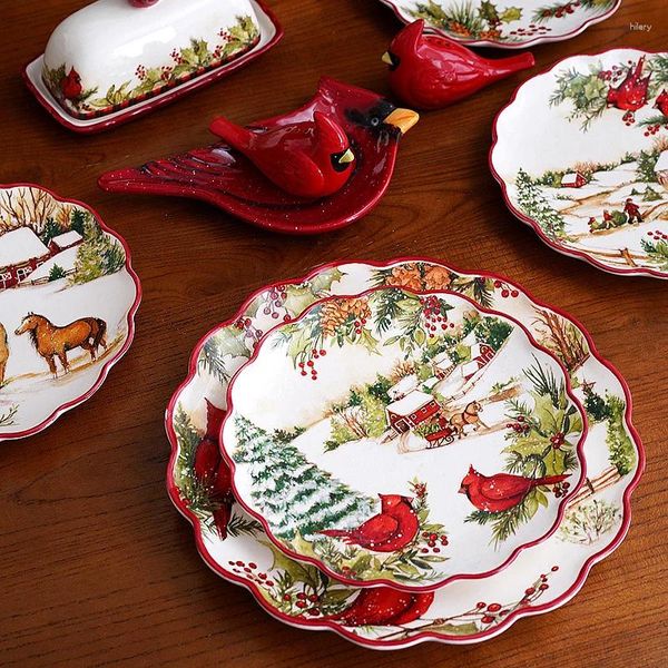 Assiettes Christmas Ceramictableware Set High Grade Underglaze Colored Western Dining Plate Festival Dîner Couvoirs décoratifs