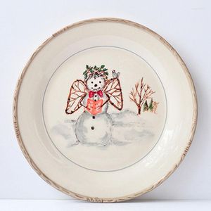 Borden kerstdessert Pudding Derees Cartoon print eenvoudige inkt kleur underglaze geschilderd keramische plaat schattig creatief huishouden