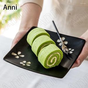 Platen chrysanthemum geschilderd keramisch Japans eenvoudige creativiteit vierkante botten porselein cake dessertplaat restaurant serveerlade