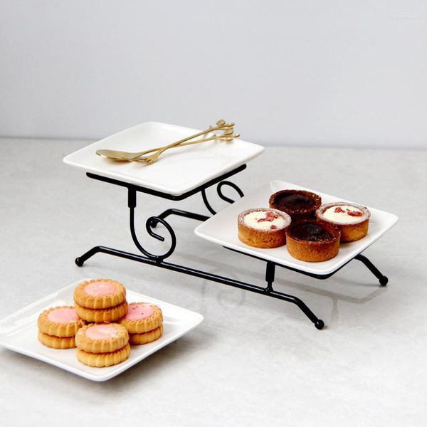 Platos plegables, plato Rectangular de 2 niveles, soporte para pastel de postre, bandeja creativa moderna para servir frutas, exhibición de decoración del hogar