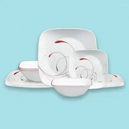 Assiettes Corelle Splendor Service de table carré 12 pièces en marbre et céramique