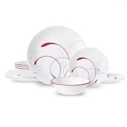 Plaques Corelle Splendor White et Red Round Round 12 pièces