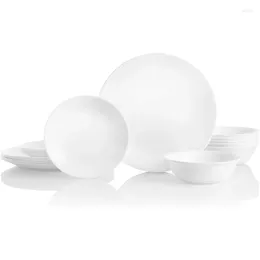 Assiettes Corelle Vitrelle Service 18 pièces pour 6 couverts, verre triple couche et résistant aux éclats, rond léger