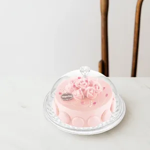 Placas frutas cubiertas bandeja de plato transparente de pastel redondo con soportes de cupcake de domo acrílico plástico