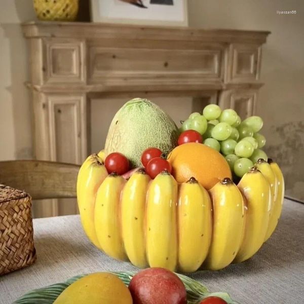 Platos creativos con estilo de plátano, cuenco de cerámica para frutas, ensalada grande, aperitivos, dulces, accesorios de decoración del hogar