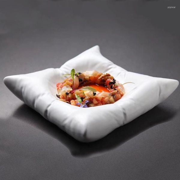 Platos Creativos De Cerámica Almohada De Imitación Plato De Cena Utensilios De Cocina Cuadrados Vajilla De Definición De Arte De Postre En Blanco Y Negro