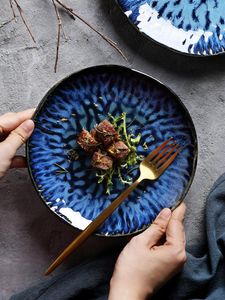 Borden creatieve keramische oven veranderd diner blauw reliëf met westelijke plat dessertgerechten service service servies sets