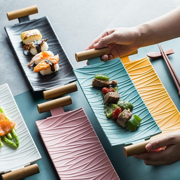 Assiettes Creative Assiette En Céramique Rectangulaire Binaural Sushi Cuisine Western Online Celebrity Snack Fruit